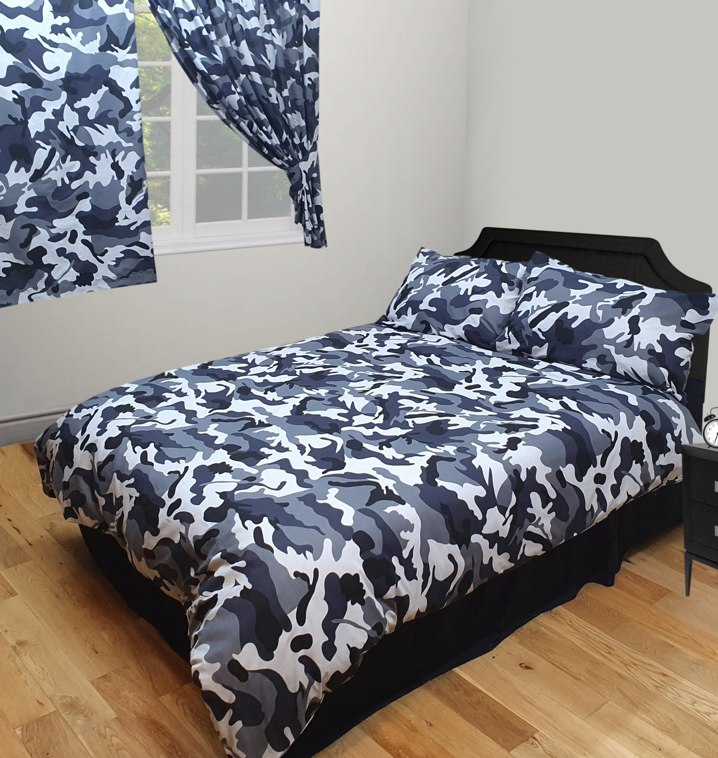 King Size Camouflage Black White Duvet Cover Set