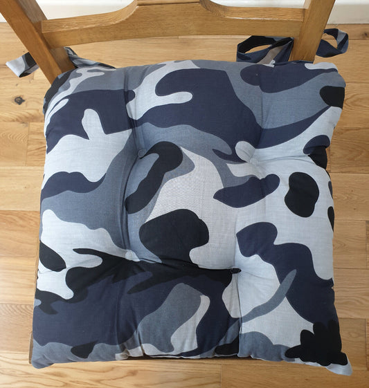 Camouflage Black Grey Dining Chair Seat Pad Cushions 16" x 16" Pack Of 2