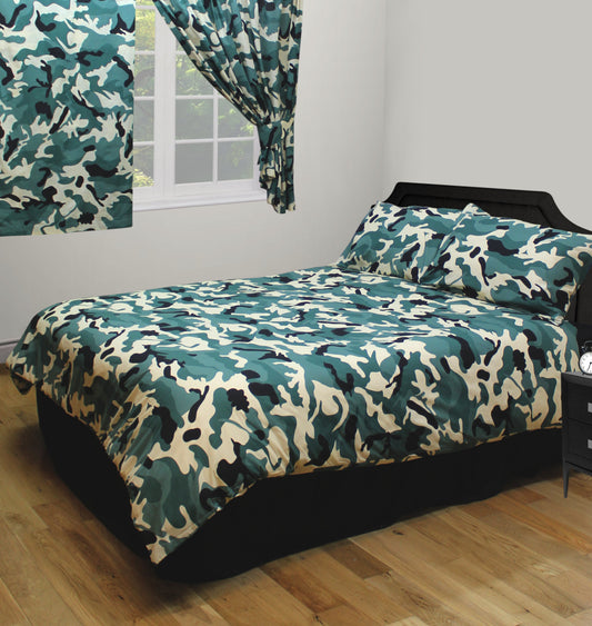 Single Bed Camouflage Khaki Green Cream Duvet Cover Set