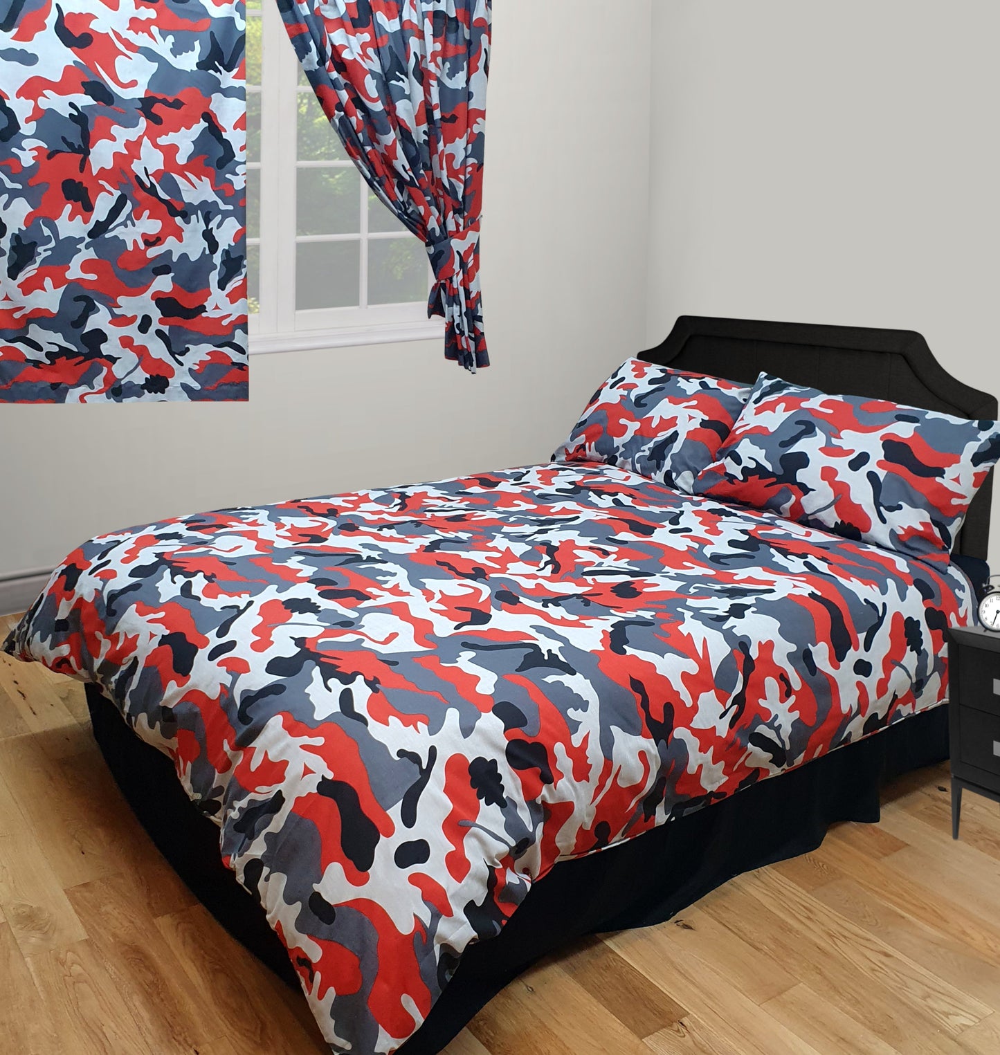 King Size Camouflage Red Black White Duvet Cover Set