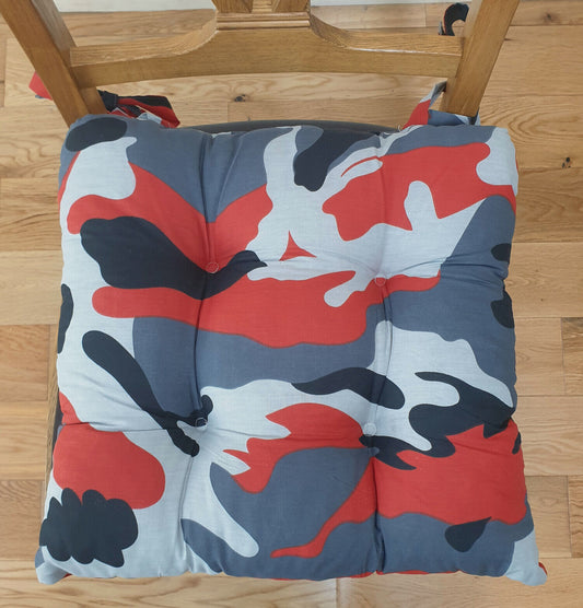 Camouflage Red Grey Dining Chair Seat Pad Cushions 16" x 16" Pack Of 4