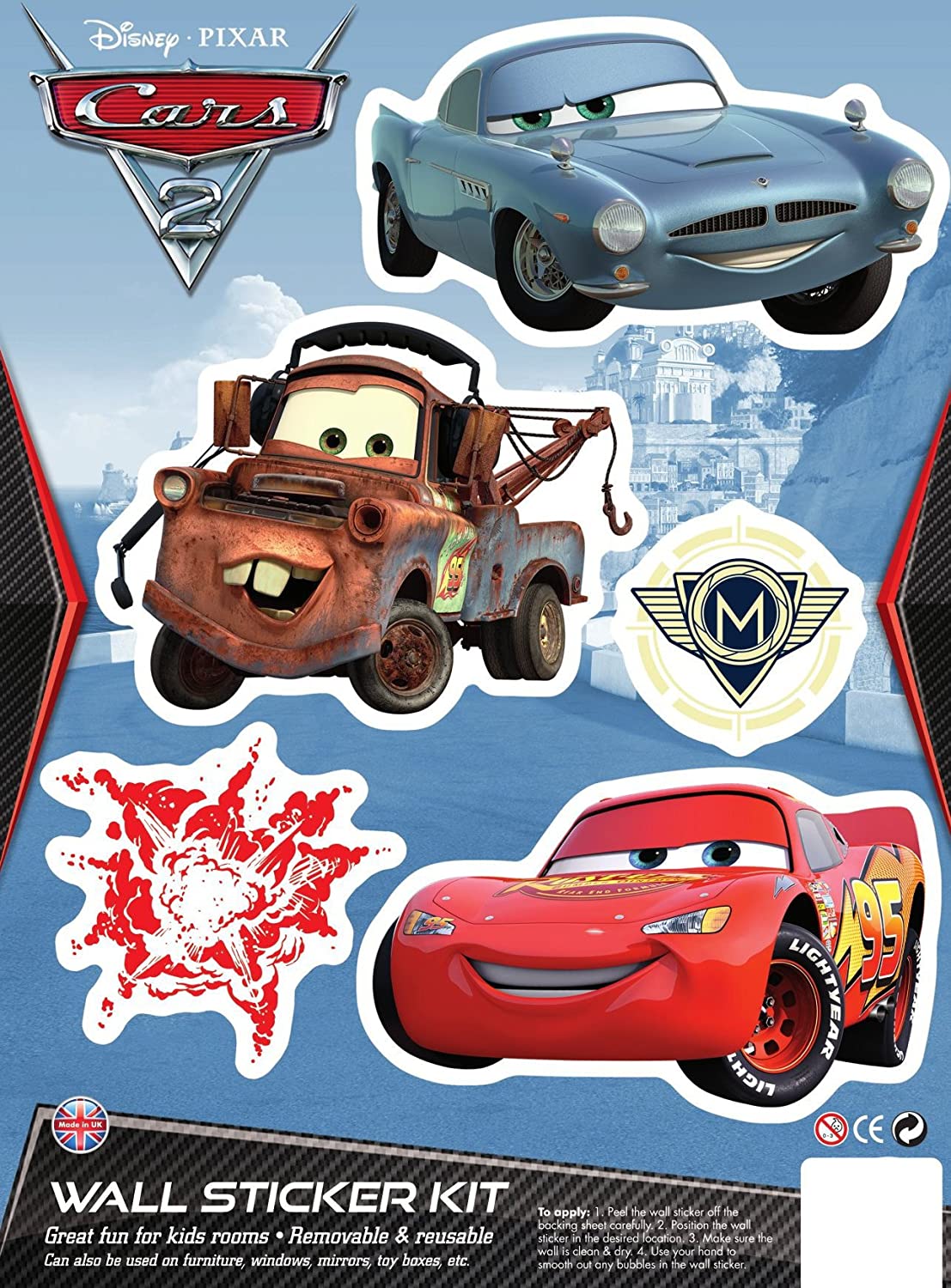Disney Pixar Cars 3 Pack Wall Sticker Kit Character Lightning Mcqueen Mater Finn