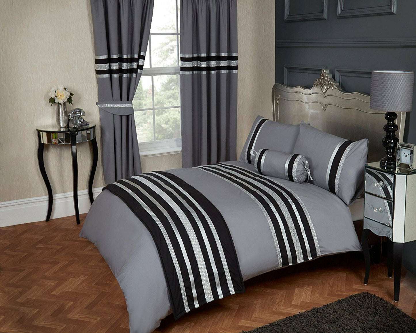 Super King Size Glitz Charcoal Mix Grey Black Duvet Cover Set