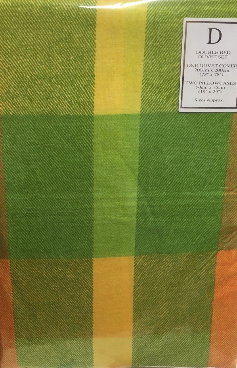 Double Bed Duvet Cover Set Chevron Check Orange Green