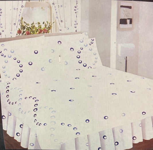 King Size Circles White Blue Complete Set Fitted Valance Sheet