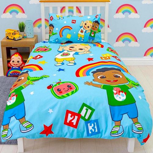 Single Bed Cocomelon Cute Rainbows Duvet Cover Set Reversible Character Bedding