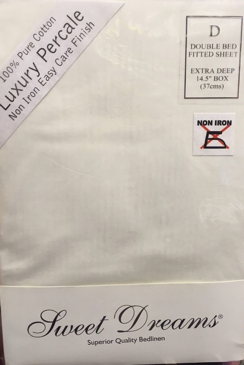 Double Bed 14.5" Deep 100% Pure Cotton Fitted Sheet Cream Luxury Quality