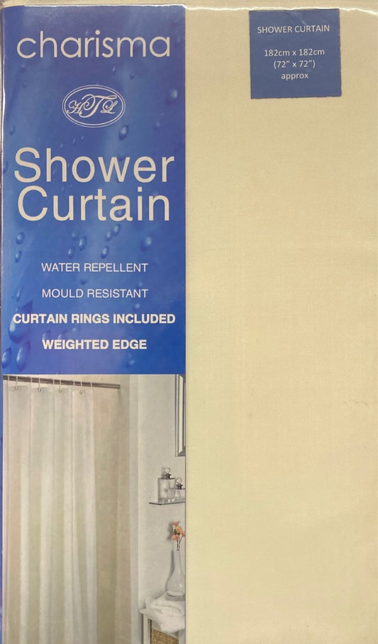 Shower Curtain Water Repellent Rings Included Plain Cream 182cm x 182cm