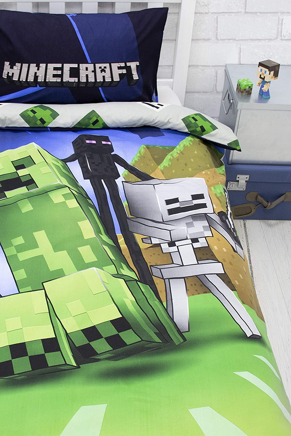 Single Bed Duvet Cover Set Minecraft Creeps Panel Gamer Character Bedding