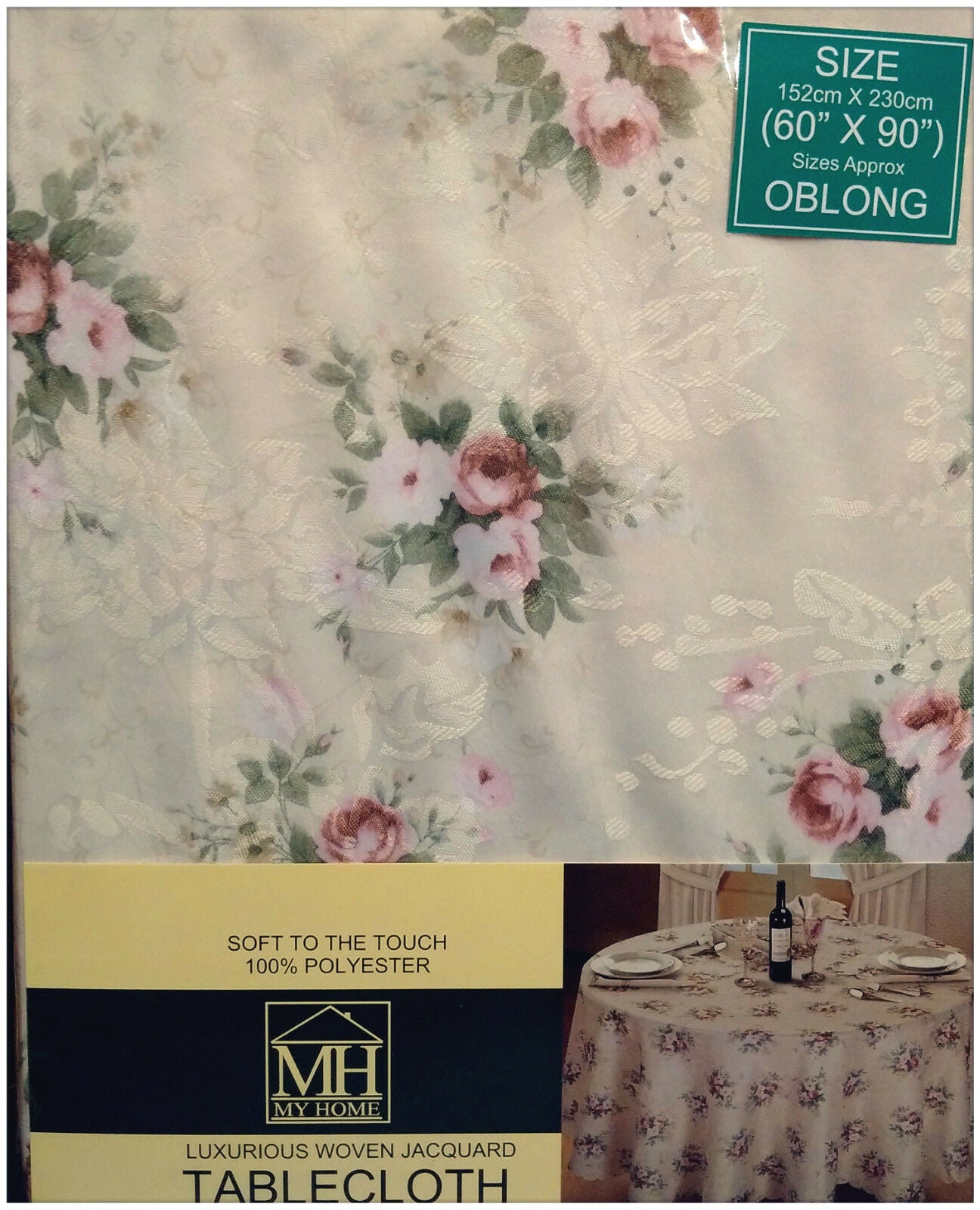 Elegance Floral Oblong 60" x 90" Tablecloth Soft Touch Luxury
