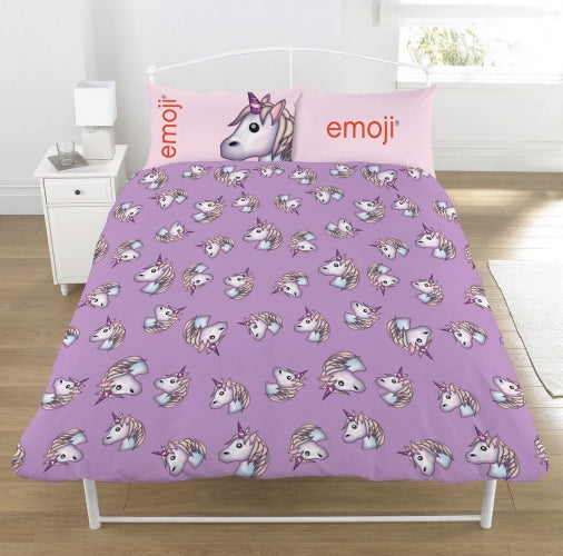 Double Bed Duvet Cover Set Official Emoji Icon Unicorn Reversible Character Bedding
