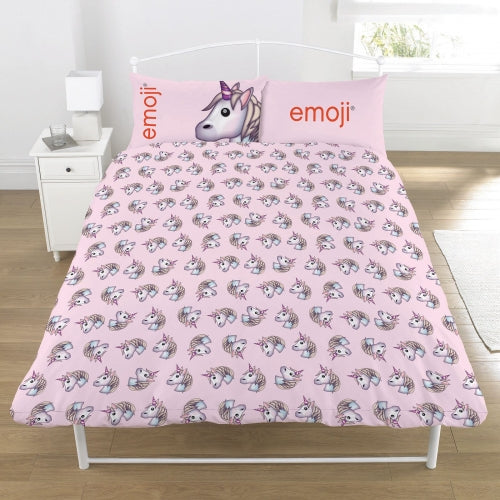 Double Bed Duvet Cover Set Official Emoji Icon Unicorn Reversible Character Bedding