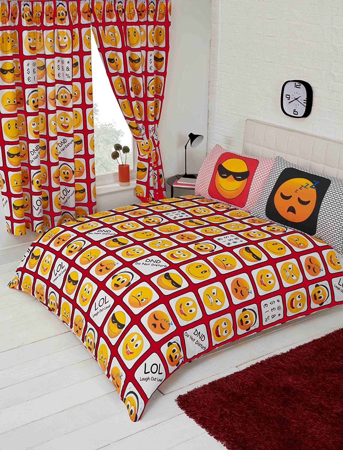King Size Duvet Cover Set Emotions Emoji Red Smiley Faces
