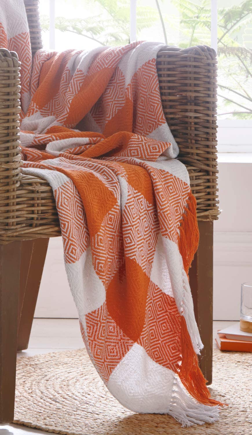 Epsom Throw Terracotta Orange Woven Tassel Ends 130cm x 170cm Cotton