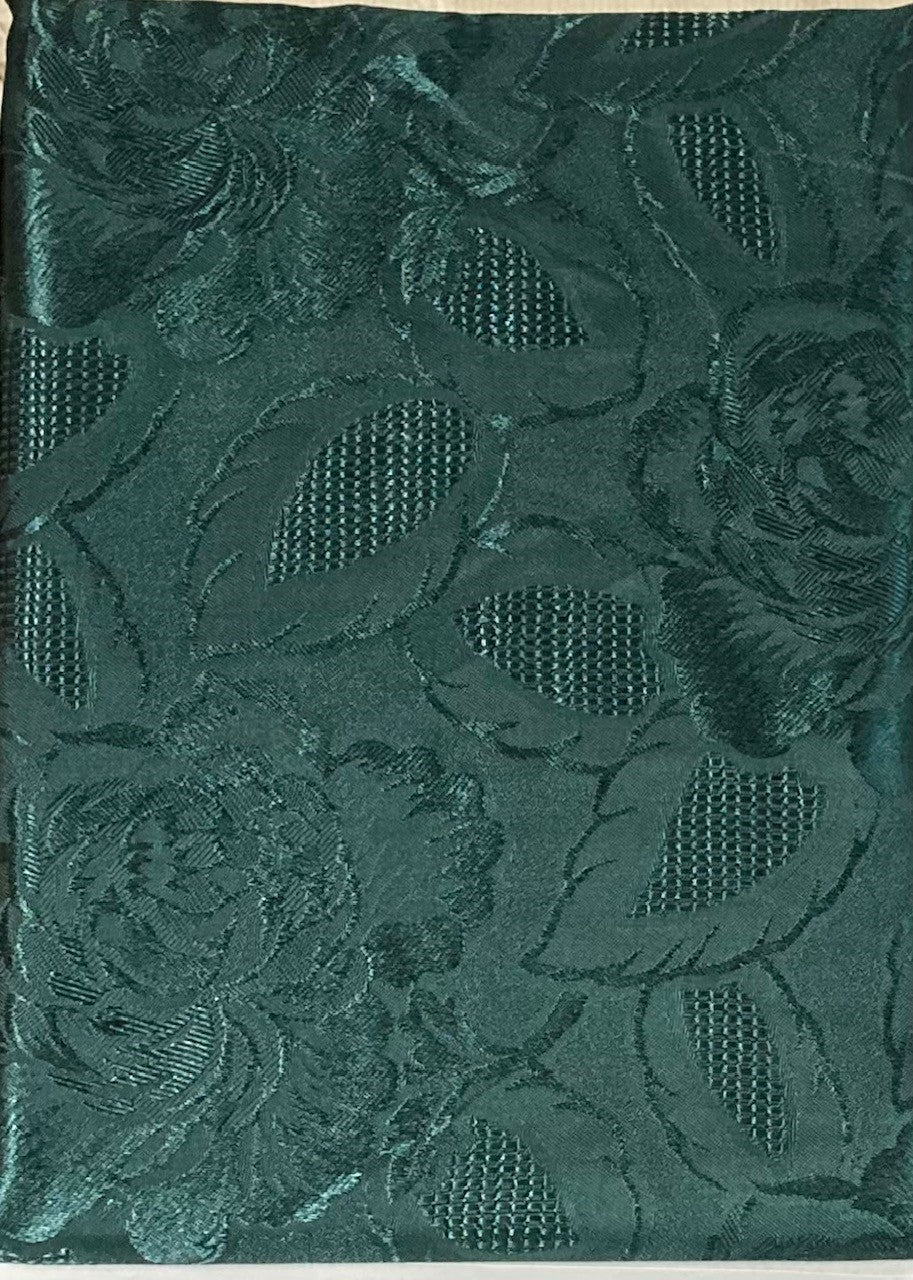 Rose Jacquard Floral 60" x 90" Tablecloth Woven Jacquard Forest Green