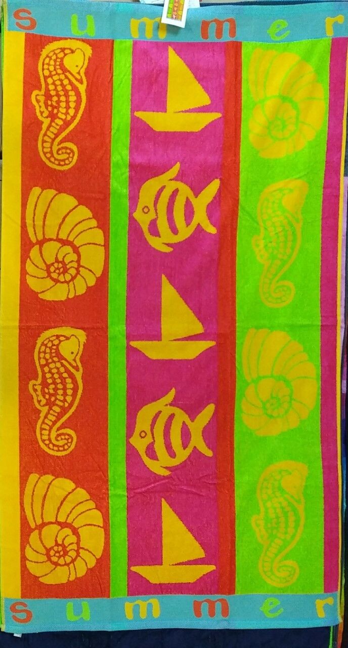 Sea Horse Boat Fishes Jumbo Beach Towel 100% Cotton Multicoloured