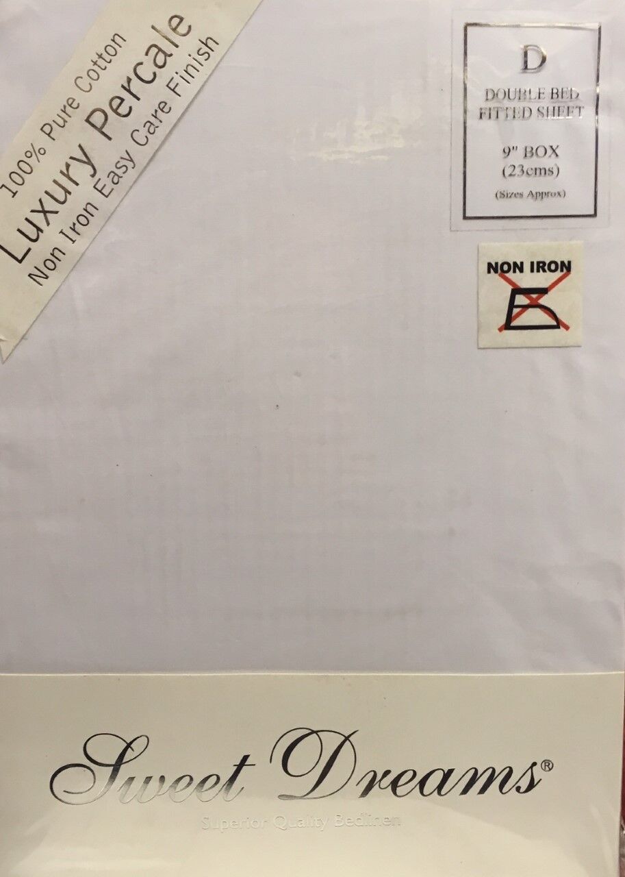 Double Bed White Fitted Sheet 9" Deep 100% Pure Cotton Luxury Quality