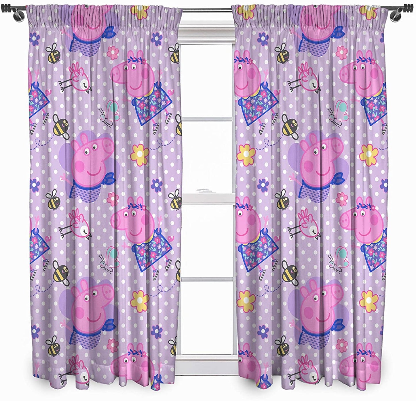 Peppa Pig 'Happy' 66" x 72" Unlined Pencil Pleat Character Curtains