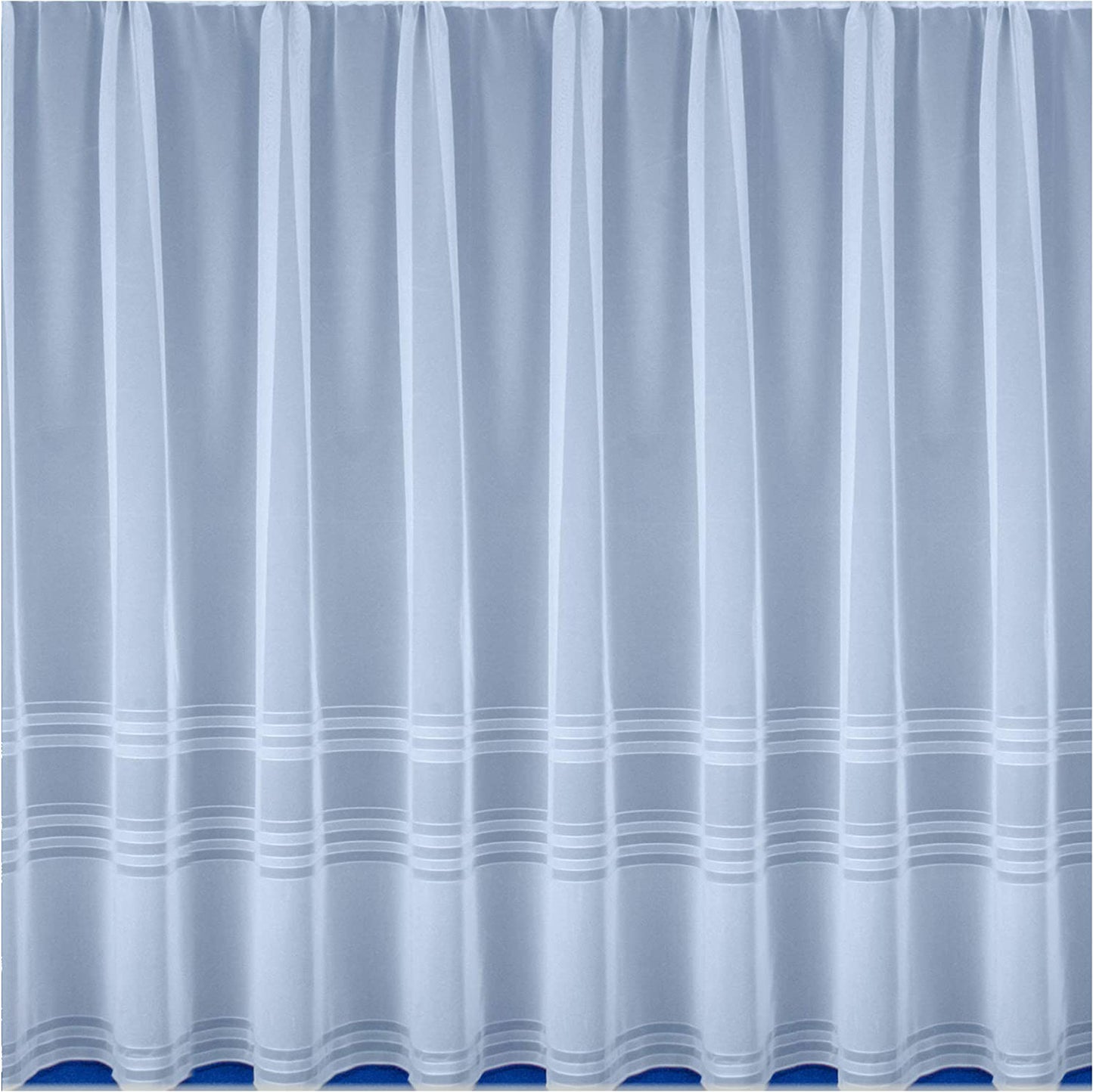 Hudson White Semi Plain Horizontal Base Stripe Net Curtain 5 Meters x 137cm