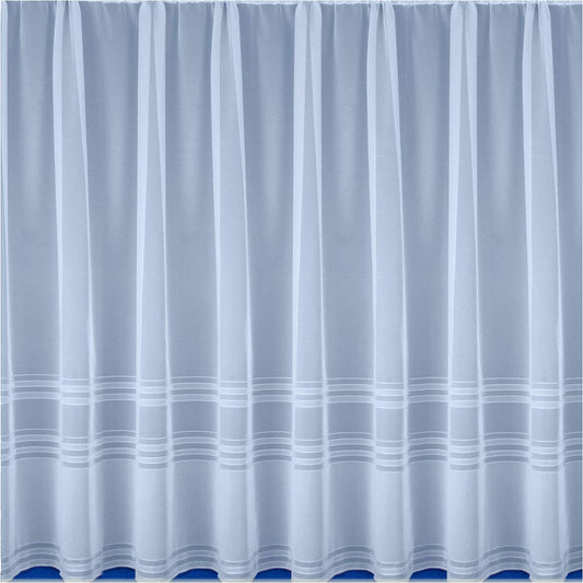 Hudson White Semi Plain Horizontal Base Stripe Net Curtain 5 Meters x 137cm