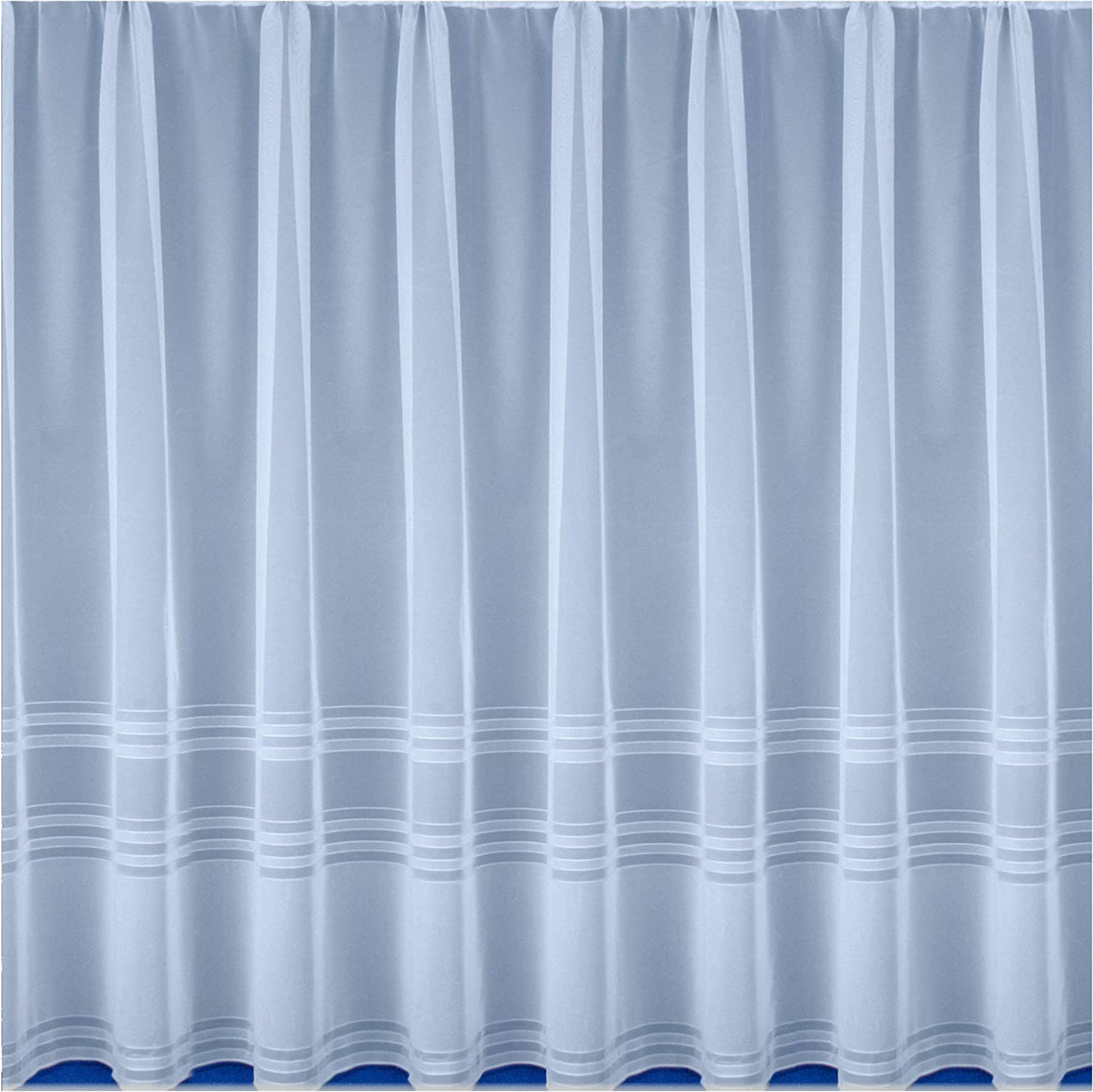 Hudson White Semi Plain Horizontal Base Stripe Net Curtain 2 Meters x 114cm