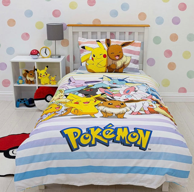 Single Bed Official Pokémon Group Panel Duvet Cover Set Character Bedding