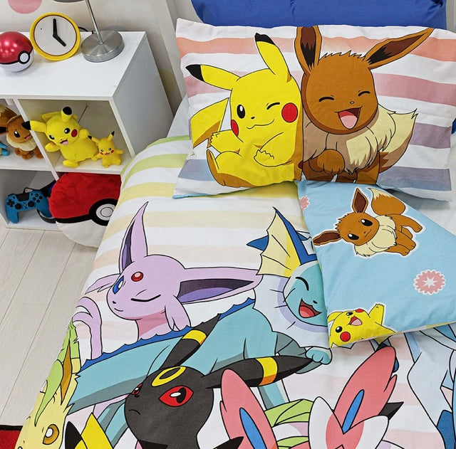 Single Bed Official Pokémon Group Panel Duvet Cover Set Character Bedding