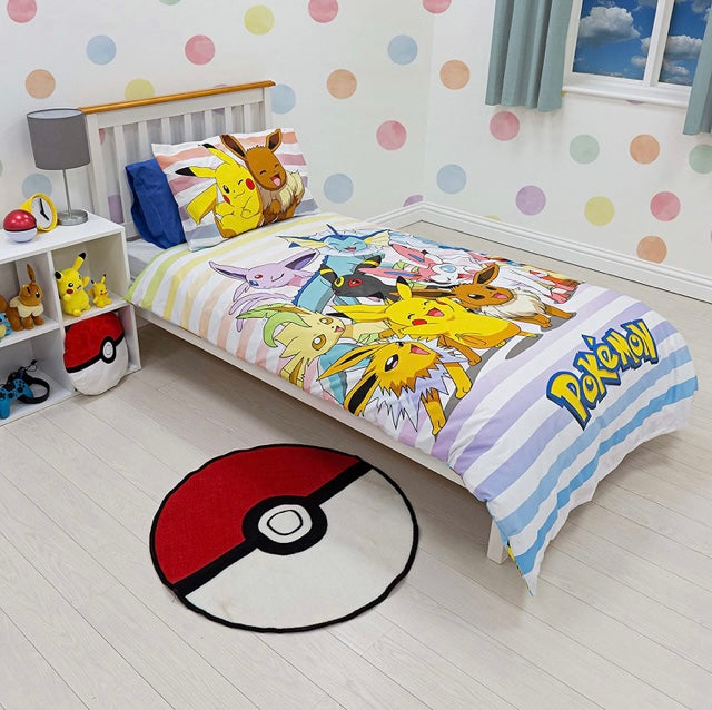 Single Bed Official Pokémon Group Panel Duvet Cover Set Character Bedding