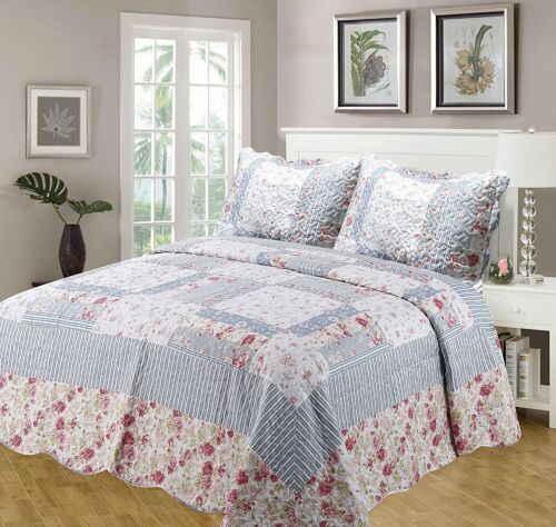 King Size Quilted Bedspread And Pillowshams Throw Over Julie Patchwork Floral