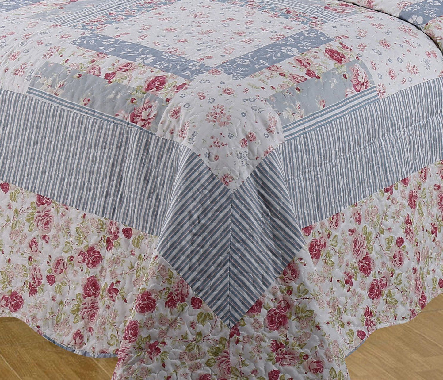 King Size Quilted Bedspread And Pillowshams Throw Over Julie Patchwork Floral