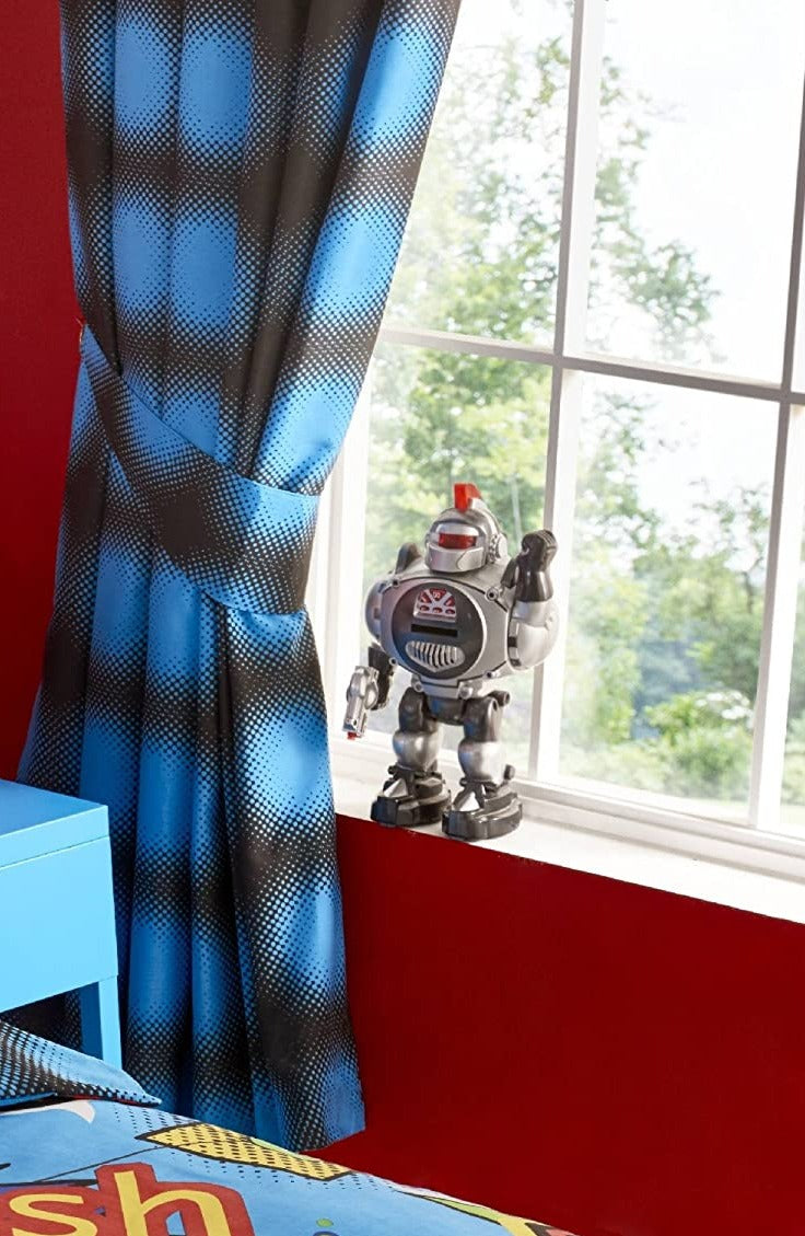 Kapow Superhero Blue Spots Black 66" x 72" Fully Lined Pencil Pleat Curtains