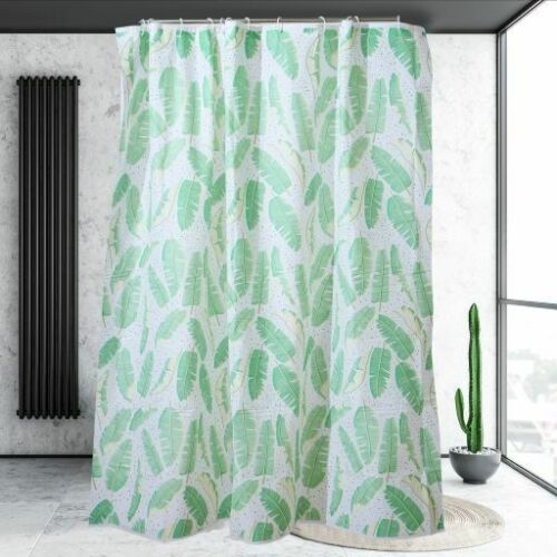 Green Leaf Print Shower Curtain PEVA Waterproof Rings Included