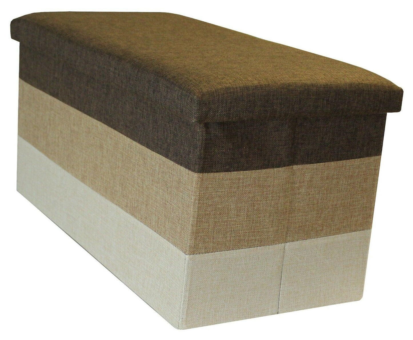 Large Linear Storage Ottoman Brown Beige Three Tone Foot Stool Seat Storage Box