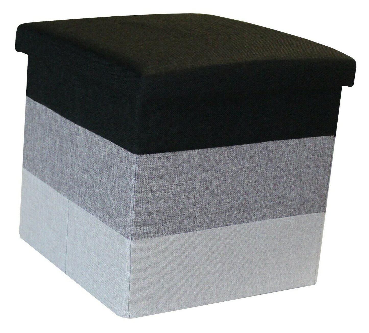 Linear Storage Ottoman Black Grey Silver Three Tone Foot Stool Seat Storage Box