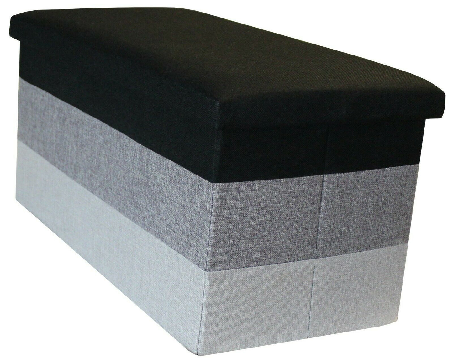 Large Linear Storage Ottoman Black Grey Three Tone Foot Stool Seat Storage Box