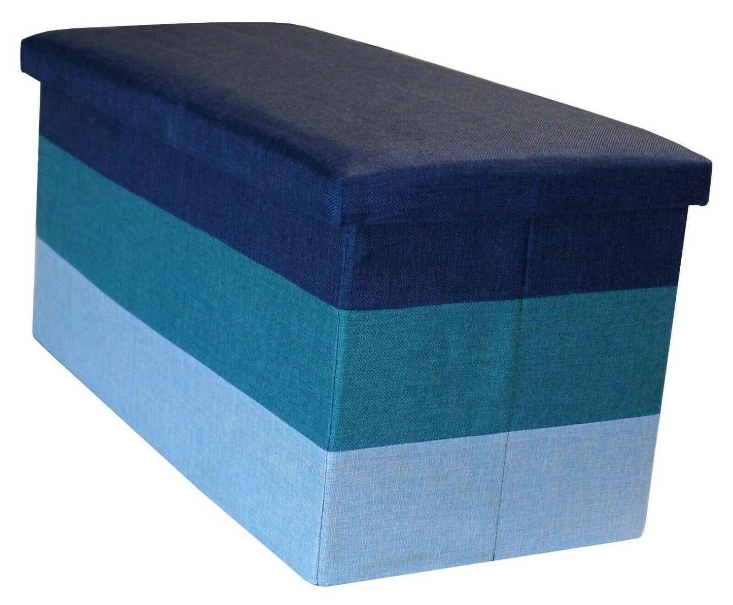 Large Linear Storage Ottoman Navy Sky Blue Three Tone Stool Seat Storage Box