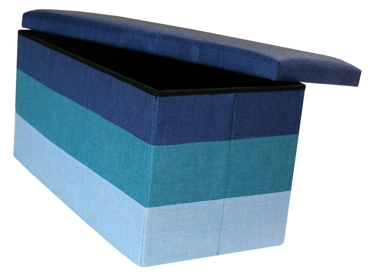 Large Linear Storage Ottoman Navy Sky Blue Three Tone Stool Seat Storage Box