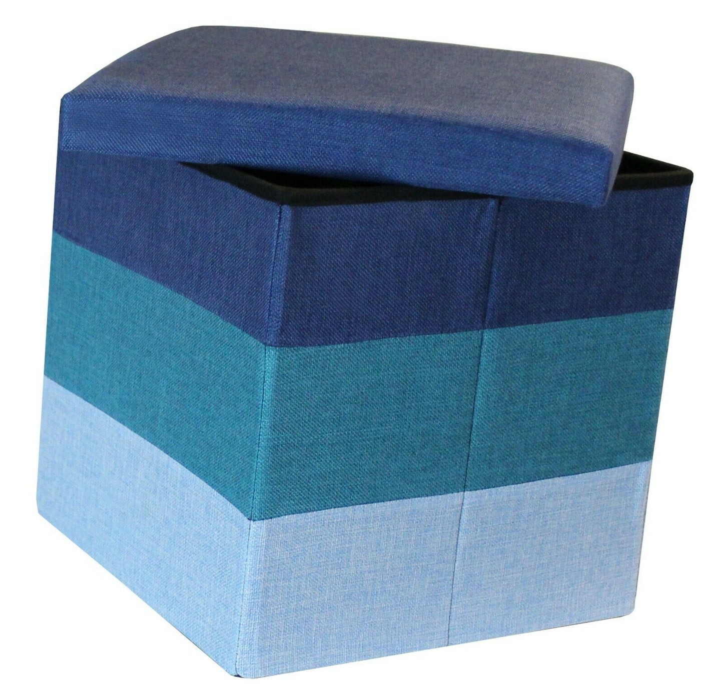 Linear Storage Ottoman Navy Teal Sky Blue Three Tone Foot Stool Seat Storage Box