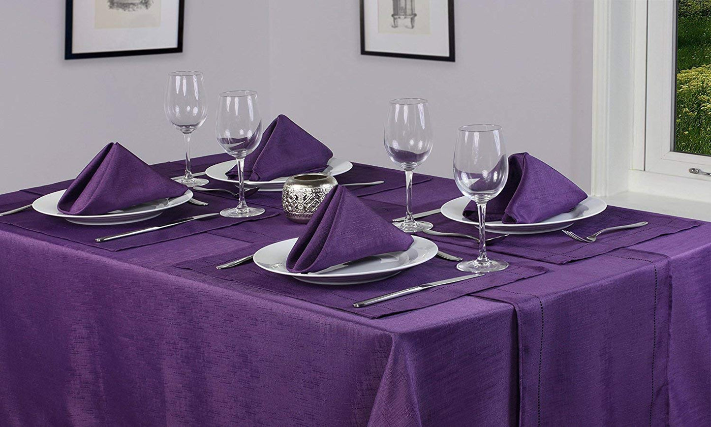 Linen Look Purple Tablecloth 52" x 90" Oblong Stylish Kitchen Table Dining Room