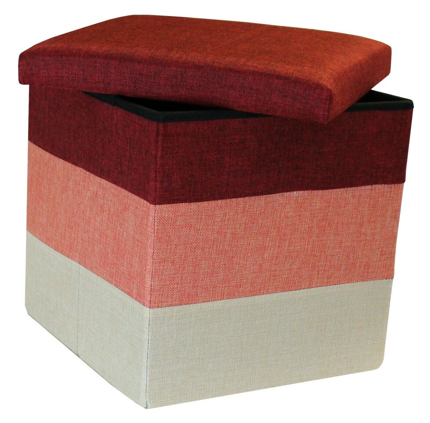 Linear Storage Ottoman Red Orange Natural Three Tone Foot Stool Seat Storage Box