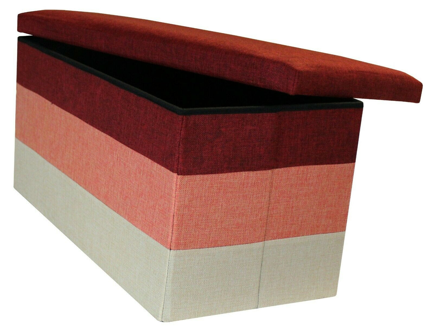 Large Linear Storage Ottoman Red Orange Three Tone Foot Stool Seat Storage Box