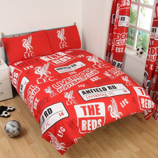 Double Bed Liverpool F.C Patch Red Reversible Bedding Duvet Cover Set The Reds