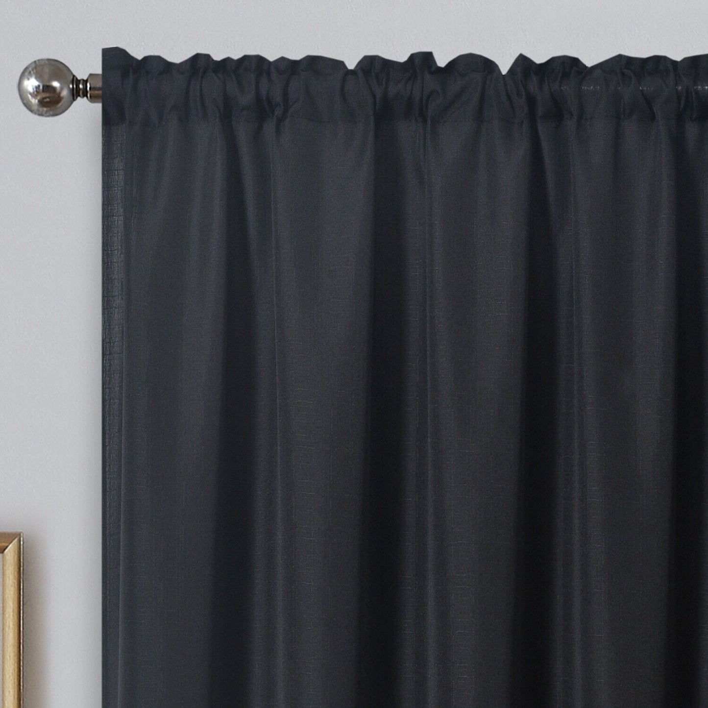 Linen Look Voile 59" x 90" Black Window Curtain Drapes Textured Plain Slot Top
