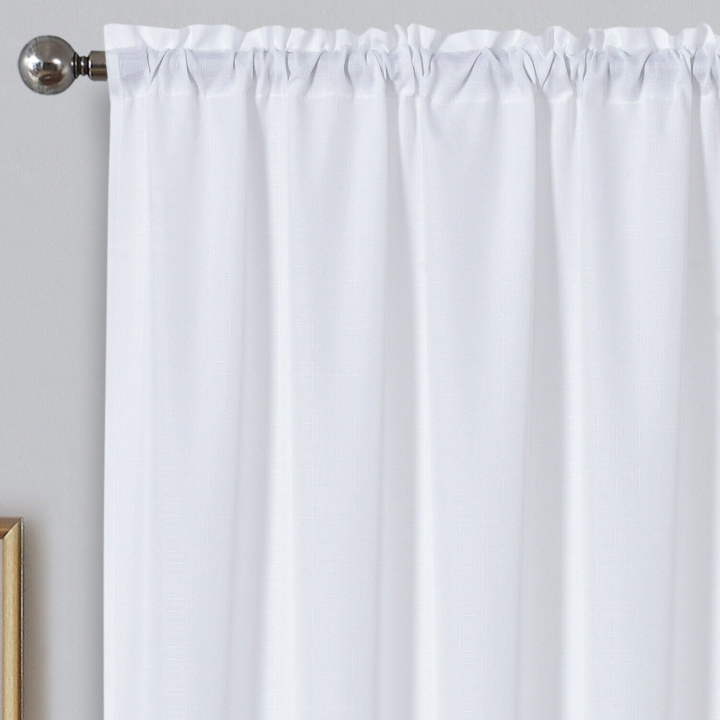 Linen Look Voile 59" x 72" White Window Curtain Drapes Textured Plain Slot Top