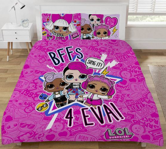 Double Bed Duvet Cover Set LOL Surprise Sing It Pink Cerise BFFs Forever