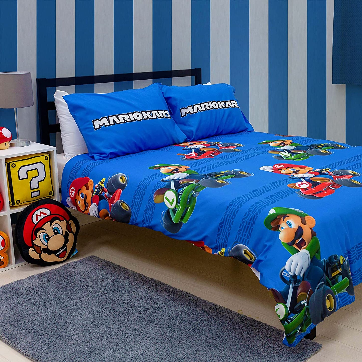 Double Bed Nintendo Super Mario Kart Official Go Karts Reversible Duvet Cover Set Character Bedding