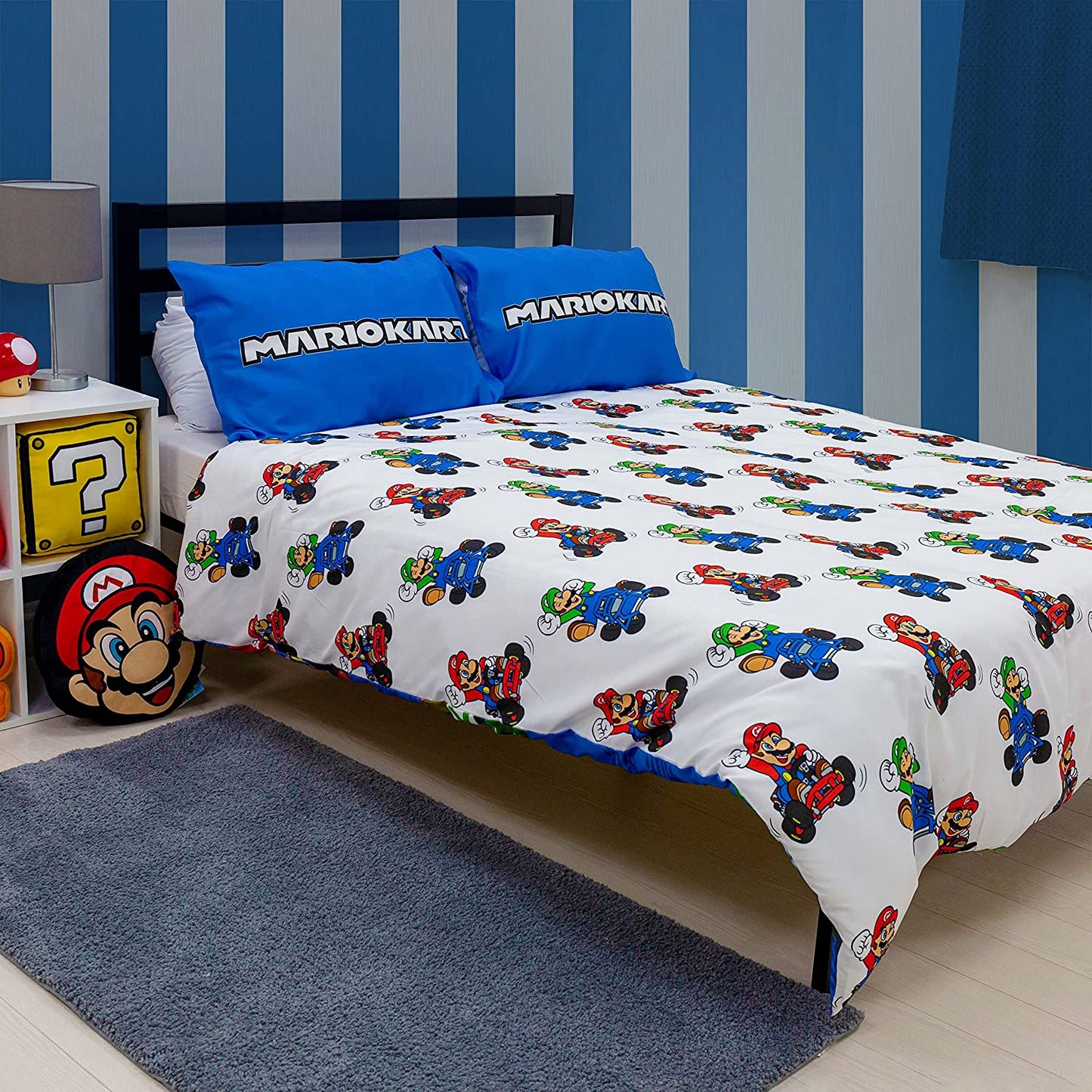 Double Bed Nintendo Super Mario Kart Official Go Karts Reversible Duvet Cover Set Character Bedding