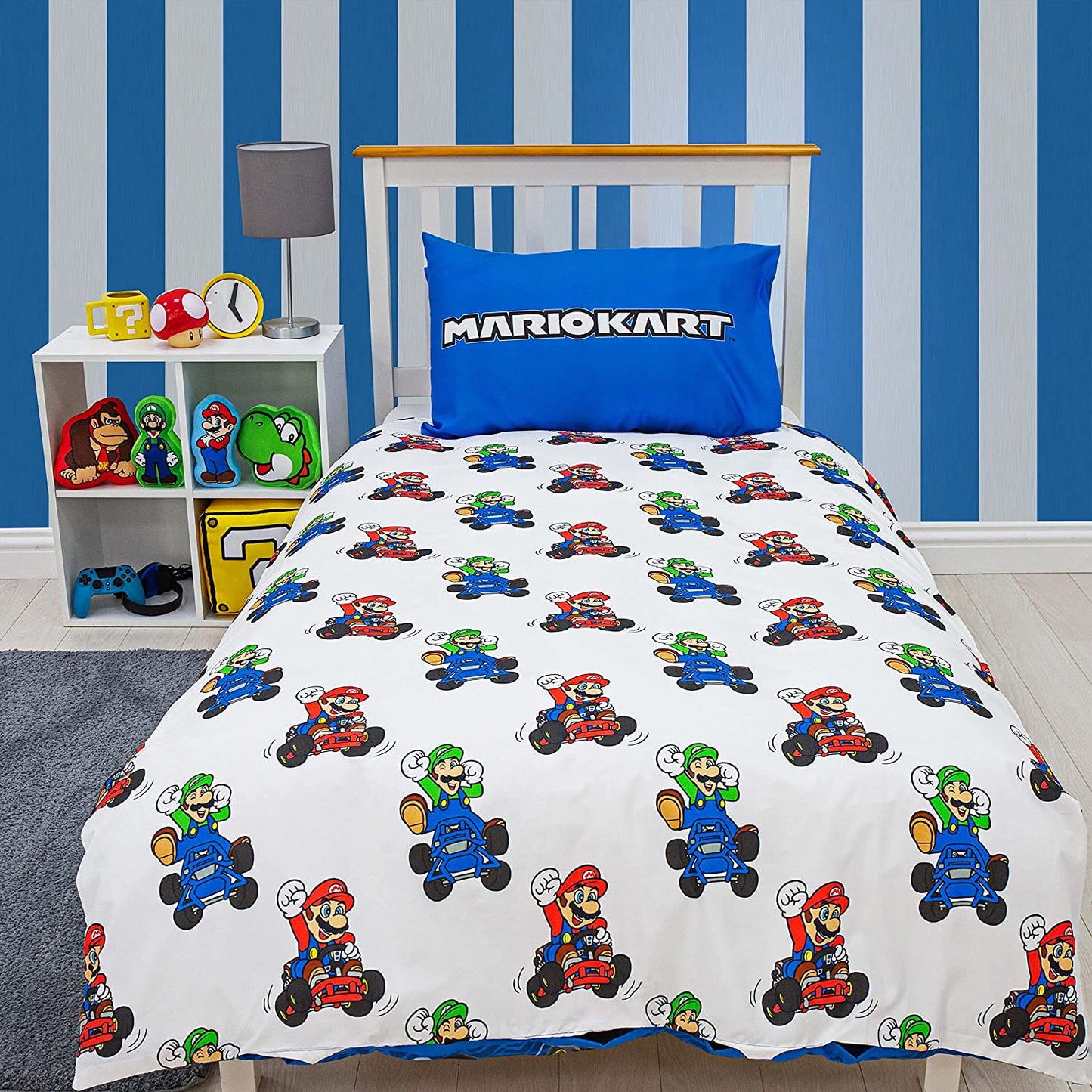 Single Bed Nintendo Super Mario Kart Official Go Karts Reversible Duvet Cover Set Character Bedding