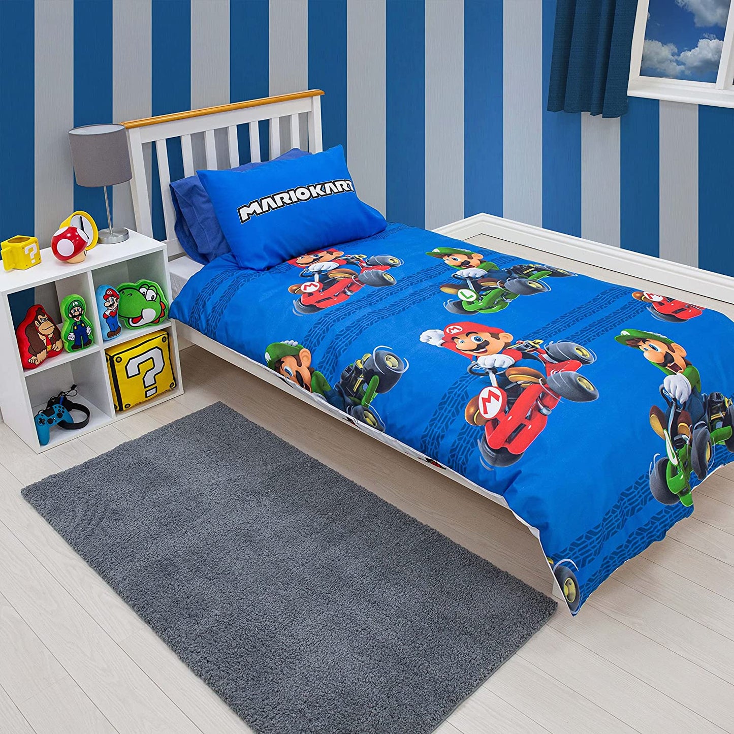 Single Bed Nintendo Super Mario Kart Official Go Karts Reversible Duvet Cover Set Character Bedding