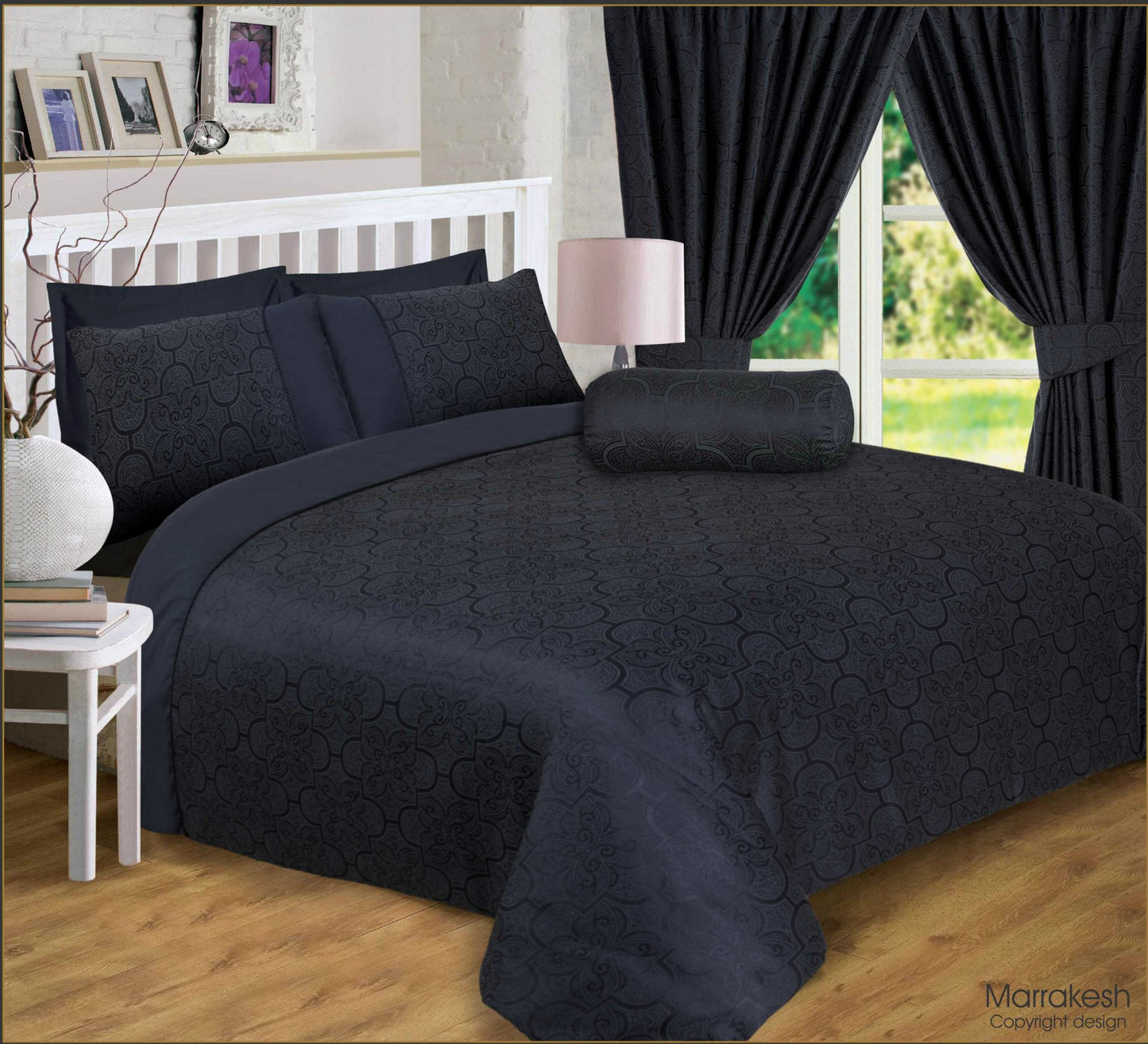 King Size Duvet Cover Set Marrakesh Black Luxury Jacquard